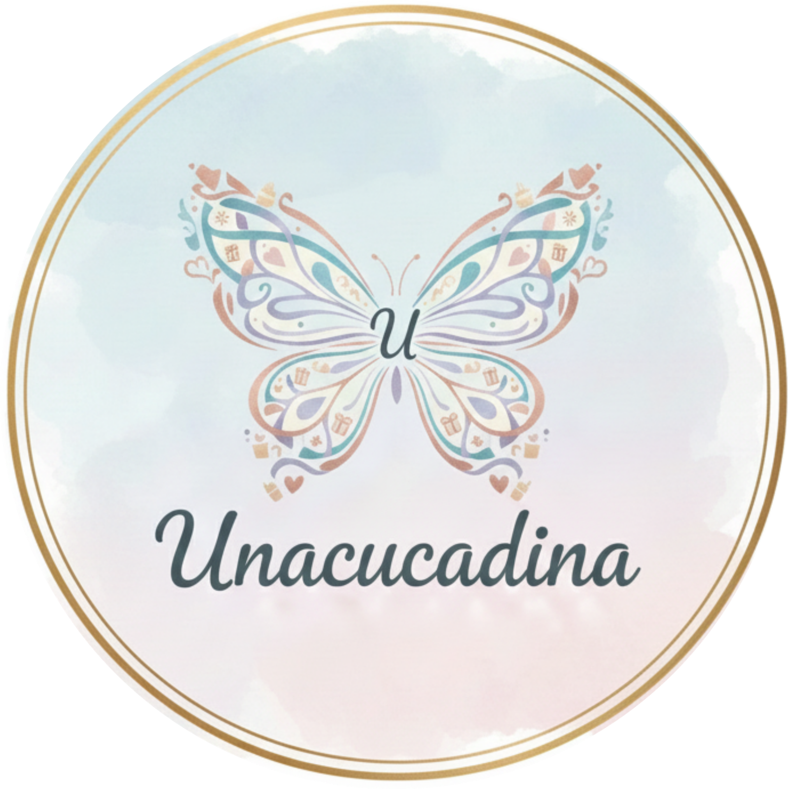 Una Cucadina: mariposa en tonos pastel con borde dorado